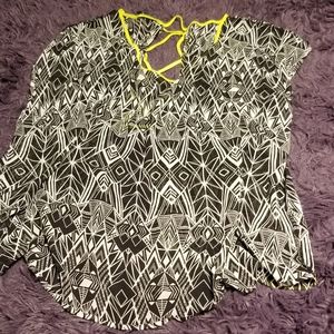 Women's plus, Black, White and Lime Green Sophie Sheer Lattice Chiffon Blouse.